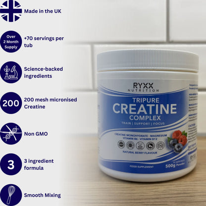 Tripure Creatine Complex | 5g Creatine Monohydrate with Magnesium, Vitamin B6 & B12