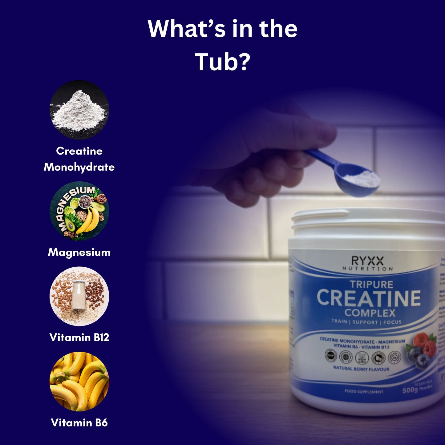 Tripure Creatine Complex | 5g Creatine Monohydrate with Magnesium, Vitamin B6 & B12