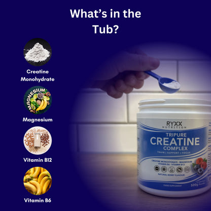 Tripure Creatine Complex | 5g Creatine Monohydrate with Magnesium, Vitamin B6 & B12