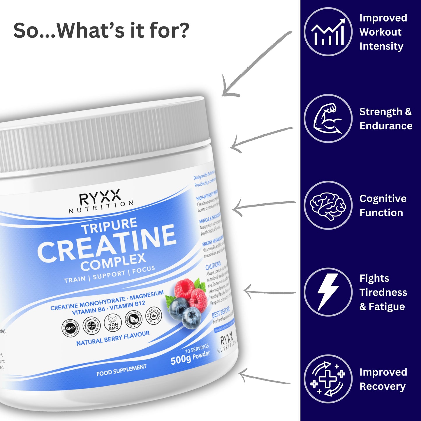 Tripure Creatine Complex | 5g Creatine Monohydrate with Magnesium, Vitamin B6 & B12