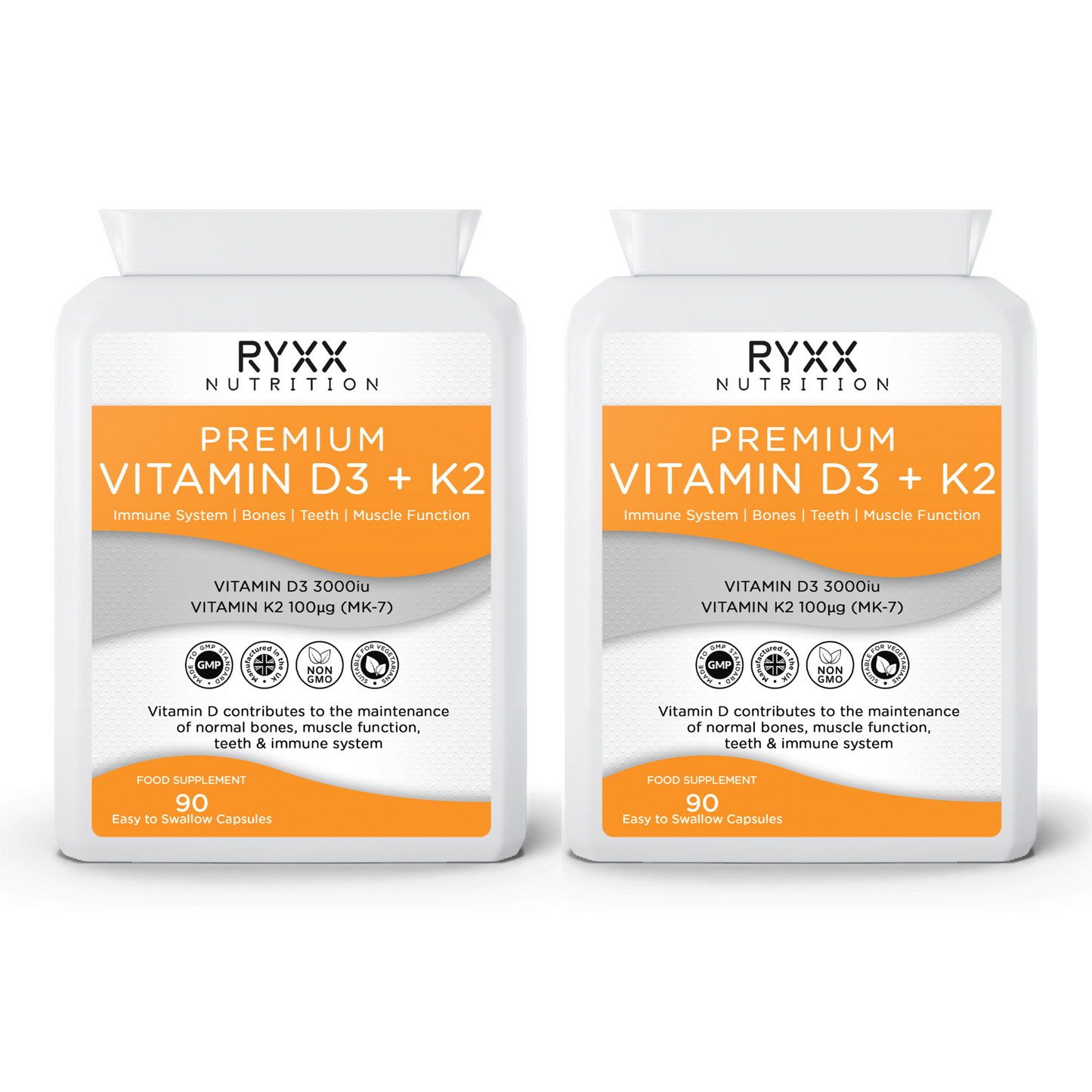 6 Month Supply - Premium Vitamin D3 3000iu & Vitamin K2 100ug (MK7) (2 Pack)