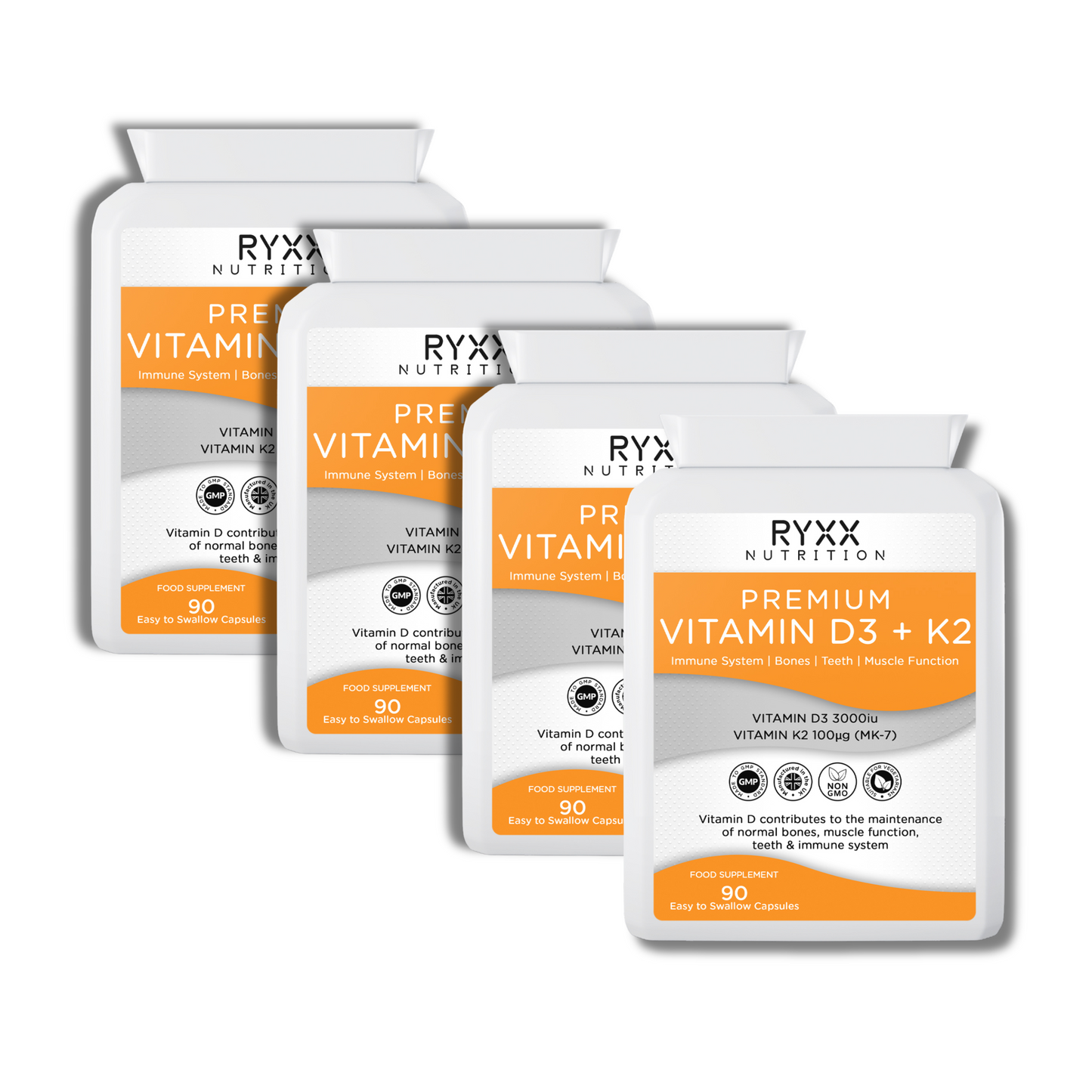 1 Year Supply - Premium Vitamin D3 3000iu & Vitamin K2 100ug (MK7) (4 Pack)